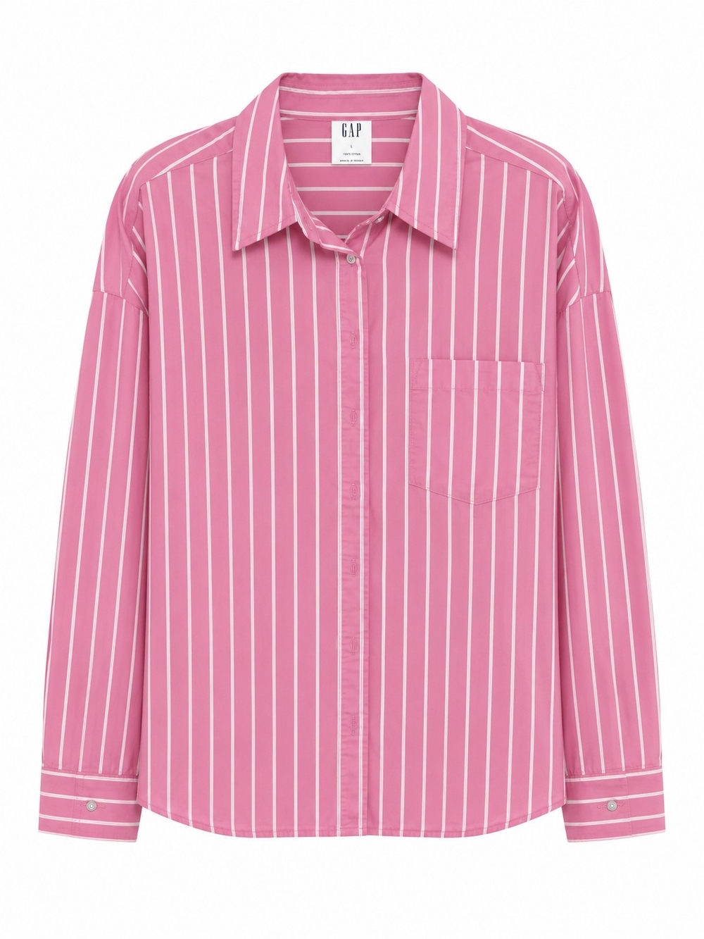 GAP Women's Pink and White Vertical Stripe Button-Down Shirt